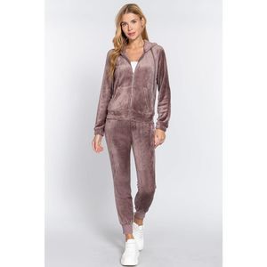 Mauve Faux Fur Jacket & Jogger Pants Set